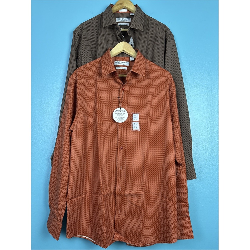 nick graham everywhere shirt Long Sleeve Large Tall Geometric Lot Of 2 Stretch